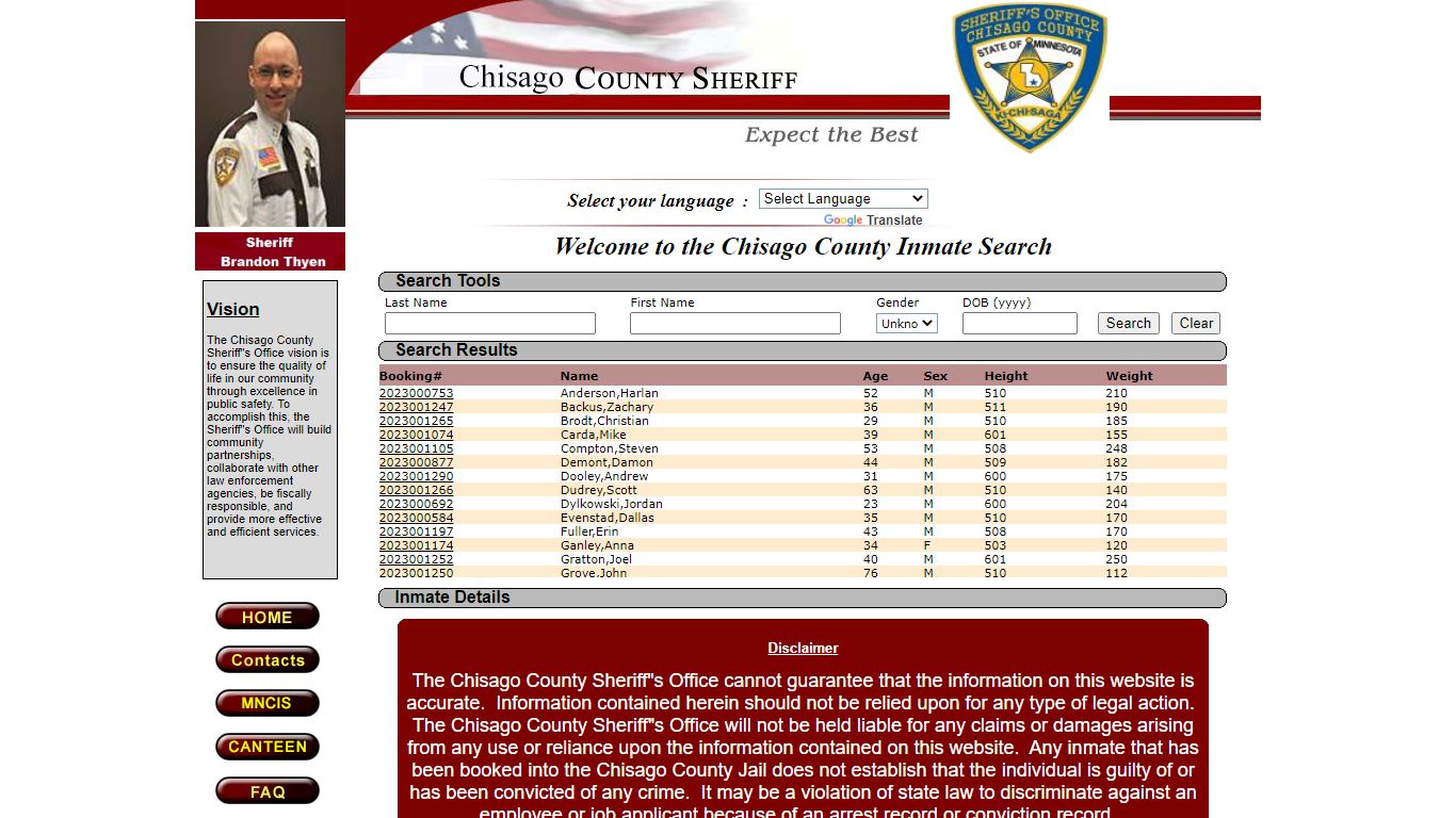 Welcome to the Chisago County Inmate Search